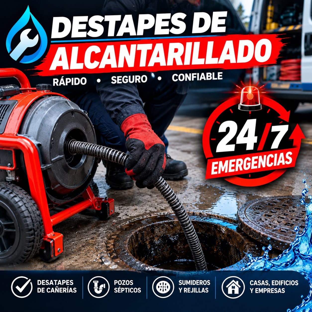 Servicio de destapes de alcantarillado 24/7: cañerías, pozos sépticos, sumideros y atención en casas, edificios y empresas.